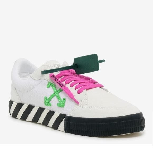 Off-White Other - OFF WHITE, Low Vulcanized Sneaker, Men's, White/Magenta/Lime Green Canas & Suede